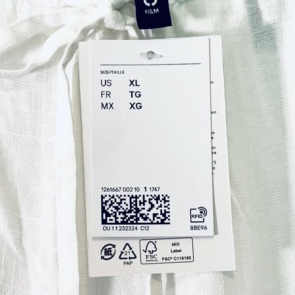 H&M Linen Blend Gauzy Pants in White (XL) New with Tag - Picture 8 of 10